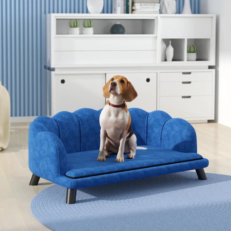 HKM-6795197 Elegant Dark Blue Pet Sofa Bed for Medium and Large Dogs with Removable Cushion and Solid Wood Legs