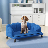 HKM-6795197 Elegant Dark Blue Pet Sofa Bed for Medium and Large Dogs with Removable Cushion and Solid Wood Legs