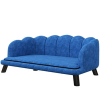 HKM-6795197 Elegant Dark Blue Pet Sofa Bed for Medium and Large Dogs with Removable Cushion and Solid Wood Legs