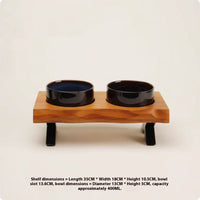 HKM-6795709 Stylish Anti-Tumble Wooden Frame Ceramic Pet Bowl Set in Various Colors