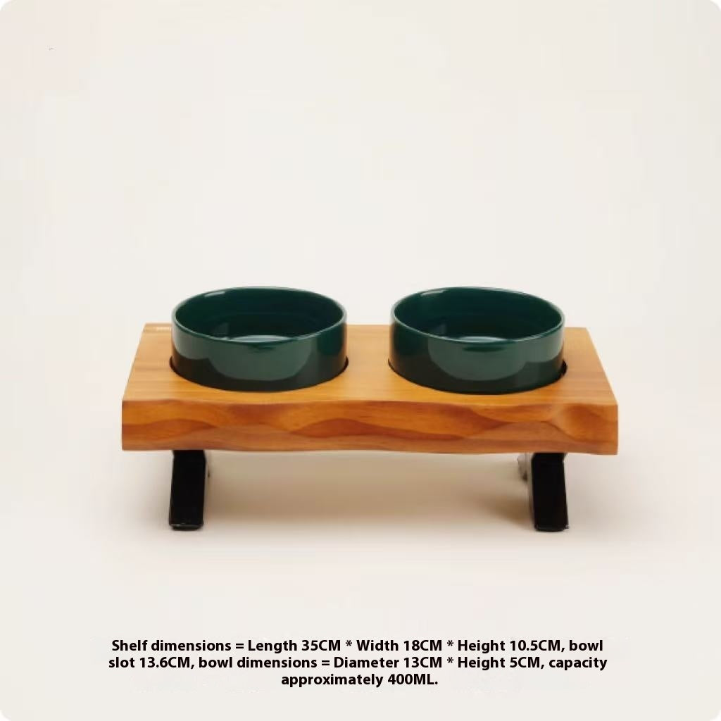 HKM-6795709 Stylish Anti-Tumble Wooden Frame Ceramic Pet Bowl Set in Various Colors