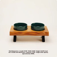 HKM-6795709 Stylish Anti-Tumble Wooden Frame Ceramic Pet Bowl Set in Various Colors