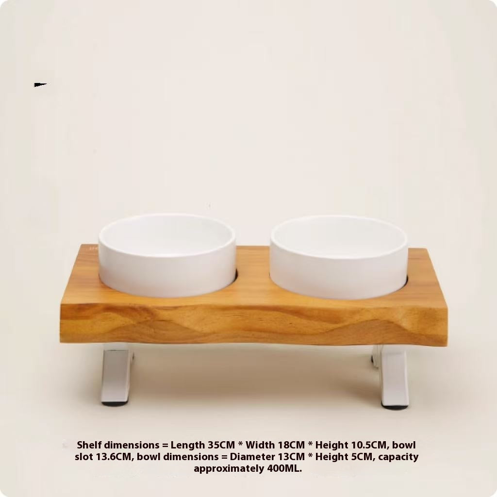 HKM-6795709 Stylish Anti-Tumble Wooden Frame Ceramic Pet Bowl Set in Various Colors