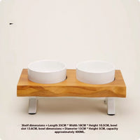 HKM-6795709 Stylish Anti-Tumble Wooden Frame Ceramic Pet Bowl Set in Various Colors