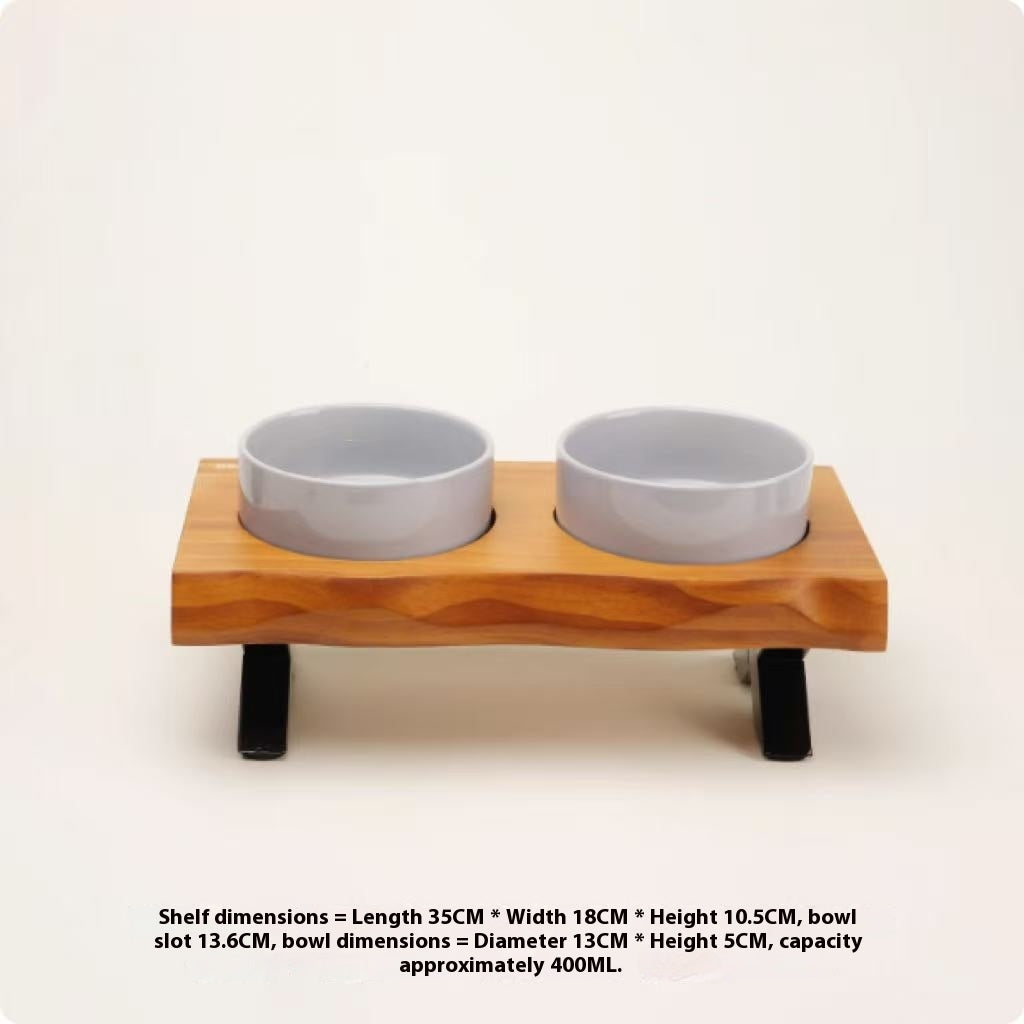 HKM-6795709 Stylish Anti-Tumble Wooden Frame Ceramic Pet Bowl Set in Various Colors