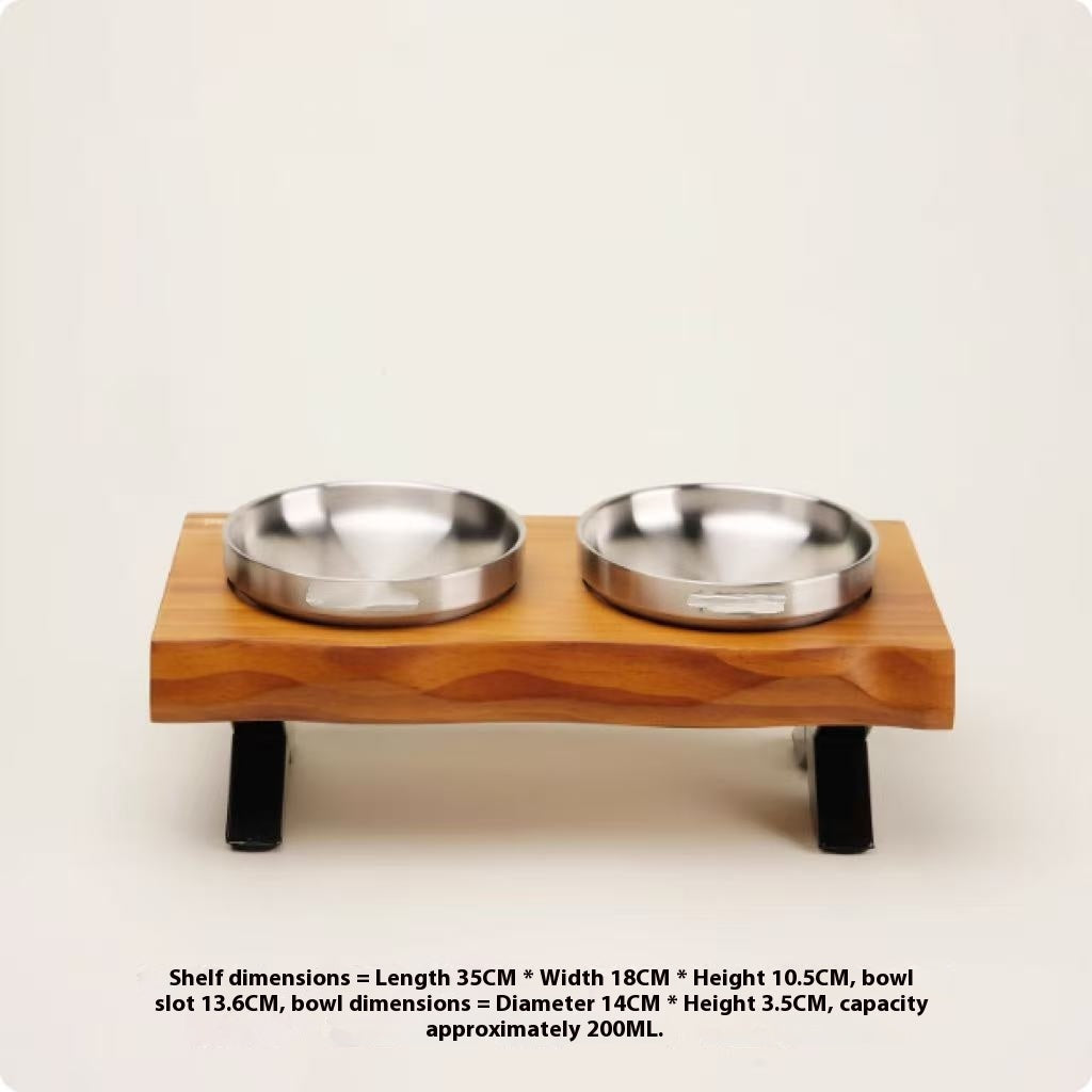 HKM-6795709 Stylish Anti-Tumble Wooden Frame Ceramic Pet Bowl Set in Various Colors