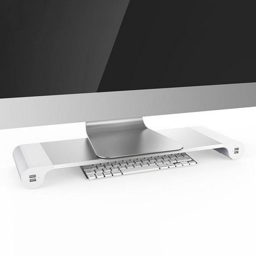 HKM-679699 Adjustable Computer Monitor Stand with USB Charging & Keyboard Storage Solution