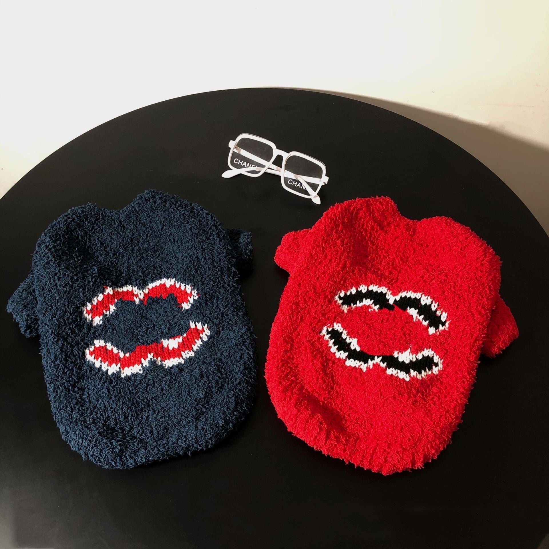 HKM-6797501 Trendy Coral Fleece Sweater for Dogs in Navy Blue, Pink, and Red - Multiple Sizes Available
