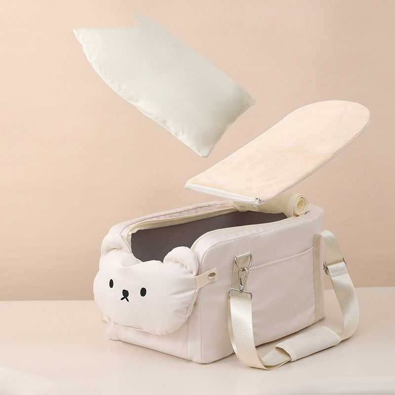 HKM-6799549 Portable Cartoon Pet Bag for Small Dogs and Cats - Soft Polyester Travel Carrier in Beige