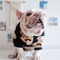 HKM-6800061 Dog Warm Plush Bear Print Two-Legged Winter Clothes in Black and White