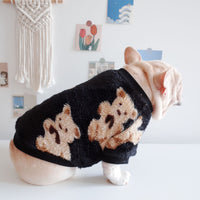 HKM-6800061 Dog Warm Plush Bear Print Two-Legged Winter Clothes in Black and White