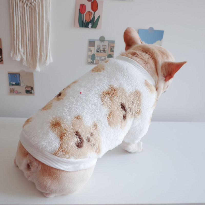 HKM-6800061 Dog Warm Plush Bear Print Two-Legged Winter Clothes in Black and White