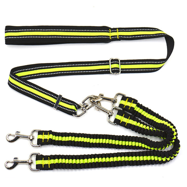 HKM-680019 Adjustable Double-Headed Nylon Dog Leash for Two Dogs, 50-100cm Main Traction, 70-110cm Spring Traction