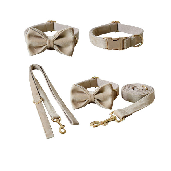 HKM-6800957 Nude Velvet Dog Collar with Bow - Casual Polyester Design for All Seasons
