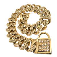 HKM-6801469 Stainless Steel Dog Collar with Diamond Buckle in Rose Gold, Gold, and Steel