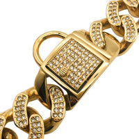 HKM-6801469 Stainless Steel Dog Collar with Diamond Buckle in Rose Gold, Gold, and Steel
