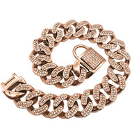 HKM-6801469 Stainless Steel Dog Collar with Diamond Buckle in Rose Gold, Gold, and Steel