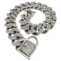 HKM-6801469 Stainless Steel Dog Collar with Diamond Buckle in Rose Gold, Gold, and Steel
