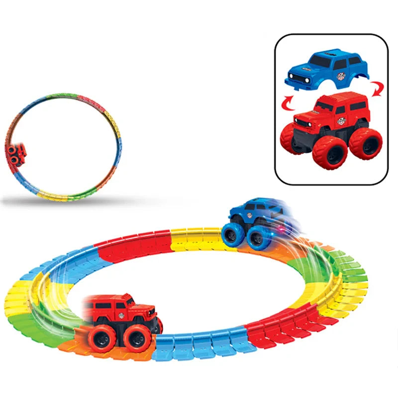 HKM-680275 DIY Anti-Gravity Slot Toy Car Assembly Kit with Gliding Rail Track for Kids 5-13 Years