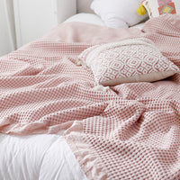 HKM-680339 Waffle Towel Quilt Blanket - Soft Cotton Sofa Throw in Pink, Dark Pink, Grey, Beige