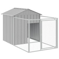 HKM-6803517 Steel Doghouse with Attached Run - 117 cm x 201 cm x 123 cm, Light Gray, Outdoor Pet Shelter