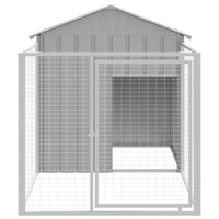 HKM-6803517 Steel Doghouse with Attached Run - 117 cm x 201 cm x 123 cm, Light Gray, Outdoor Pet Shelter