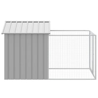 HKM-6803517 Steel Doghouse with Attached Run - 117 cm x 201 cm x 123 cm, Light Gray, Outdoor Pet Shelter