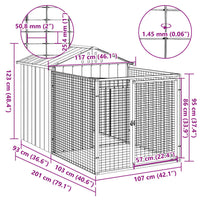 HKM-6803517 Steel Doghouse with Attached Run - 117 cm x 201 cm x 123 cm, Light Gray, Outdoor Pet Shelter
