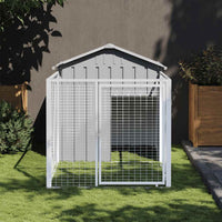 HKM-6803517 Steel Doghouse with Attached Run - 117 cm x 201 cm x 123 cm, Light Gray, Outdoor Pet Shelter