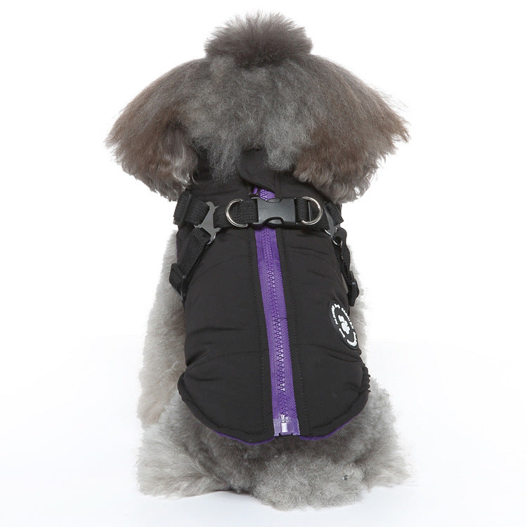 HKM-6804925 Chest Strap Cotton-Padded Jacket for Pets in Black, Blue, Green, and Red - Sizes XS to 2XL