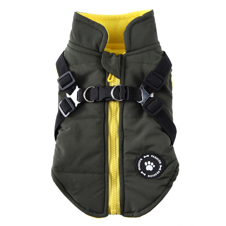 HKM-6804925 Chest Strap Cotton-Padded Jacket for Pets in Black, Blue, Green, and Red - Sizes XS to 2XL