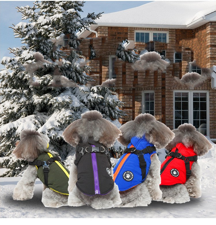 HKM-6804925 Chest Strap Cotton-Padded Jacket for Pets in Black, Blue, Green, and Red - Sizes XS to 2XL