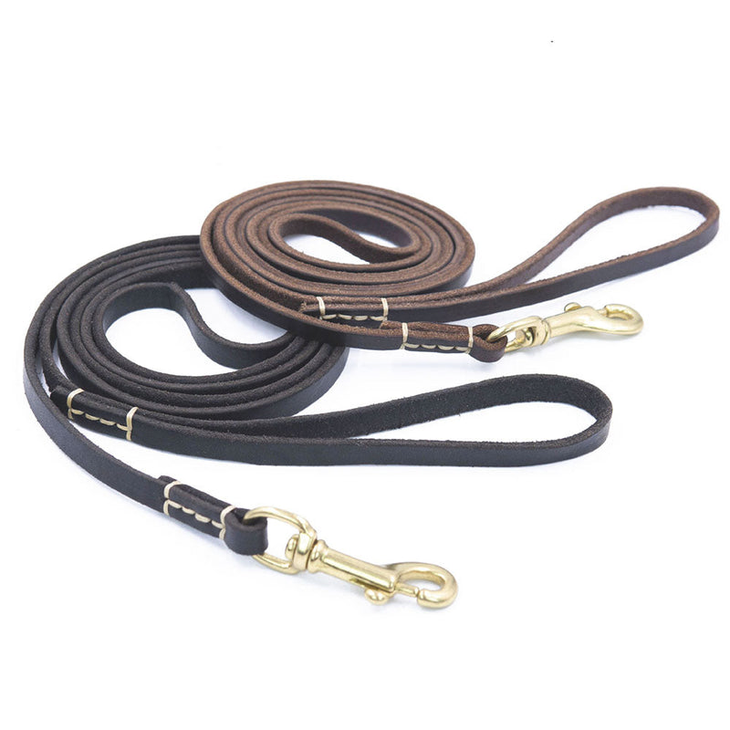 HKM-6805053 Handmade Genuine Leather Dog Leash with Durable Copper Hardware for Small and Medium Dogs