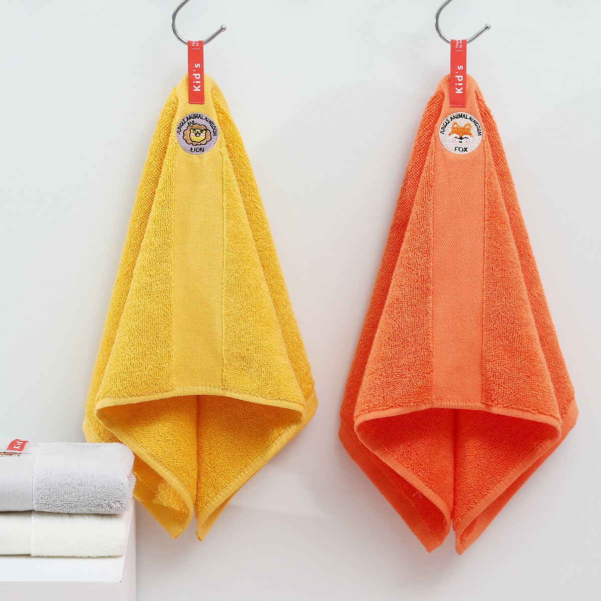 HKM-680595 Premium Cotton Rectangular Washcloth - 50 x 25 cm, Absorbent and Soft in White, Yellow, Gray, and Orange