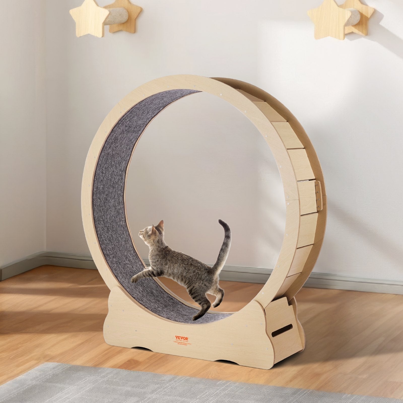HKM-6806077 Large Wooden Cat Exercise Wheel - 52 Inch Cat Treadmill for Indoor Fitness and Energy Release