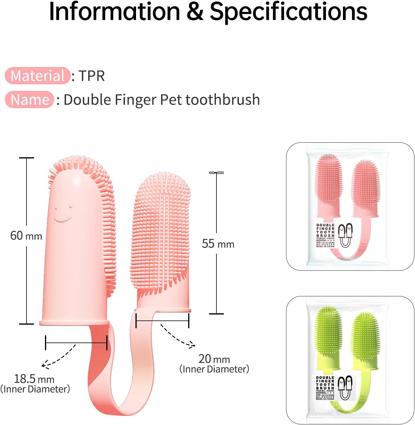 HKM-6806717 Double Finger Dog Toothbrush Kit with 800 Soft Bristles for Effective Pet Dental Care