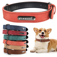 HKM-680723 Microfiber Leather Engraved Adjustable Anti-Lost Dog Collar - Multiple Colors Available