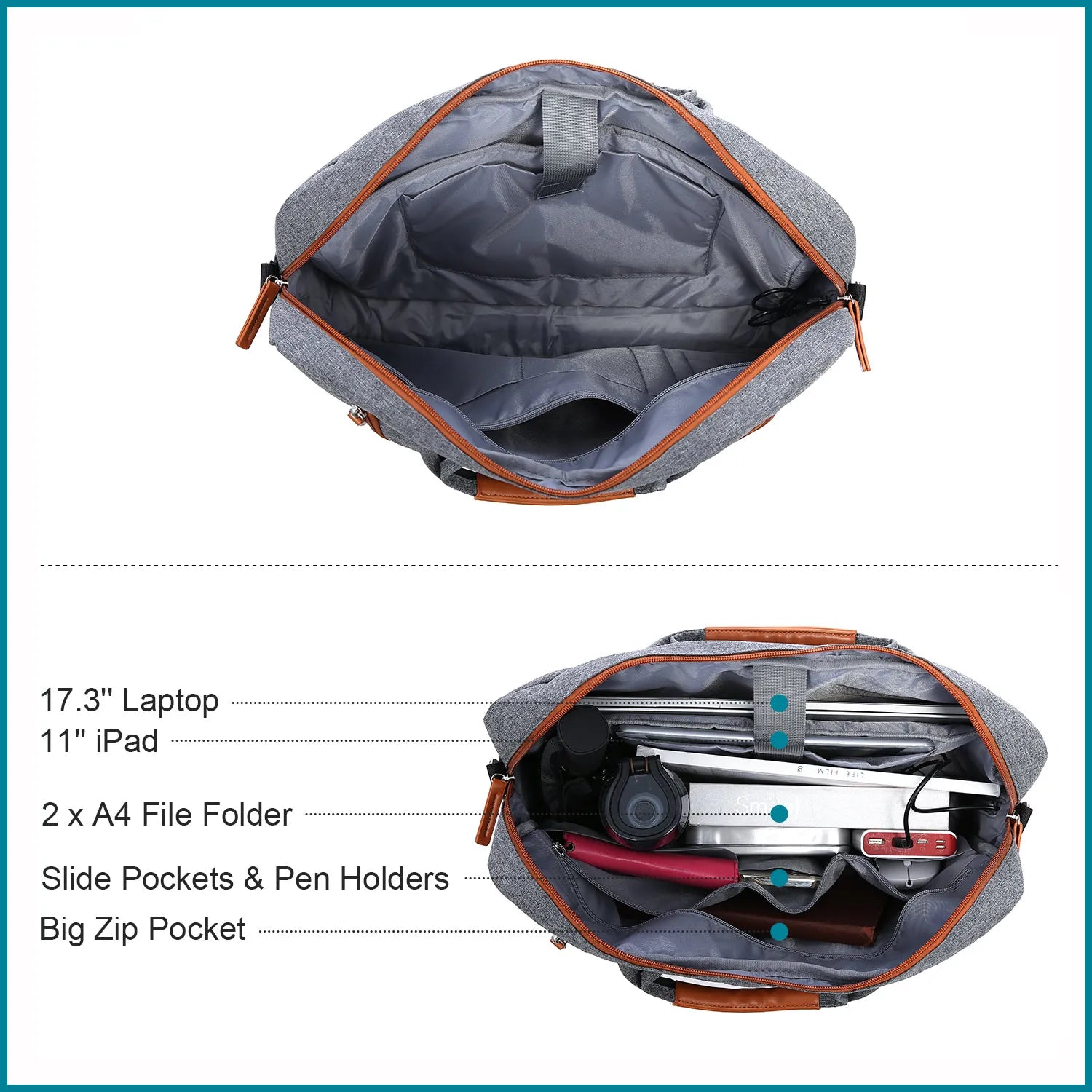 HKM-680723 Waterproof 15.6-17.3 Inch Laptop Briefcase with Adjustable Shoulder Strap for Men