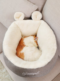 HKM-6809277 Cozy Rabbit Ear Cat & Small Dog House - Soft Cloth Pet Nest in White or Pink