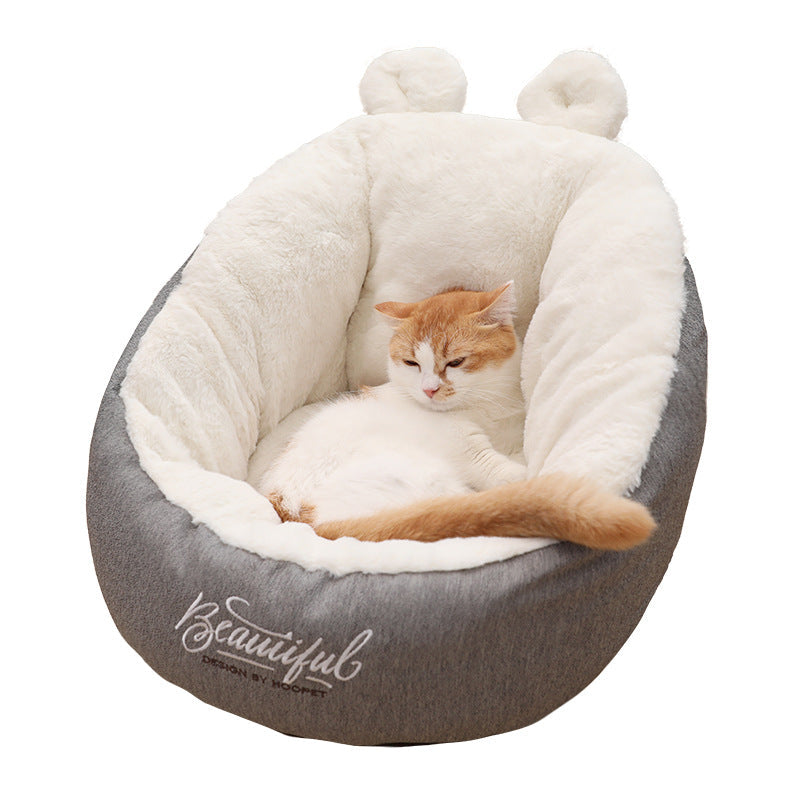 HKM-6809277 Cozy Rabbit Ear Cat & Small Dog House - Soft Cloth Pet Nest in White or Pink