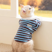 HKM-6809789 Cozy Striped Fleece Pet Shirt for Small Dogs and Cats, Soft Button-Down Sweater for Winter Wear