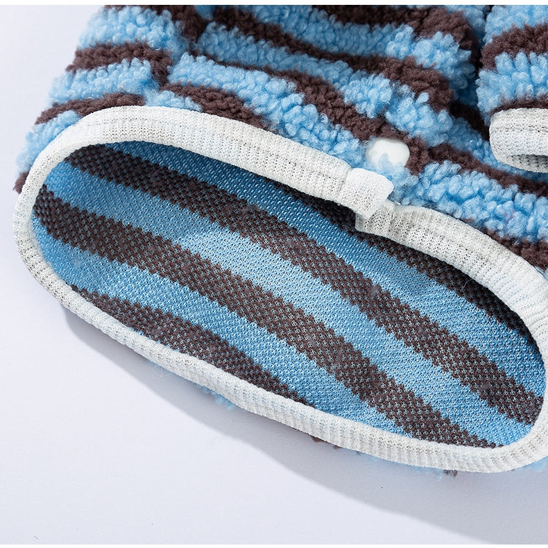 HKM-6809789 Cozy Striped Fleece Pet Shirt for Small Dogs and Cats, Soft Button-Down Sweater for Winter Wear