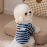 HKM-6809789 Cozy Striped Fleece Pet Shirt for Small Dogs and Cats, Soft Button-Down Sweater for Winter Wear