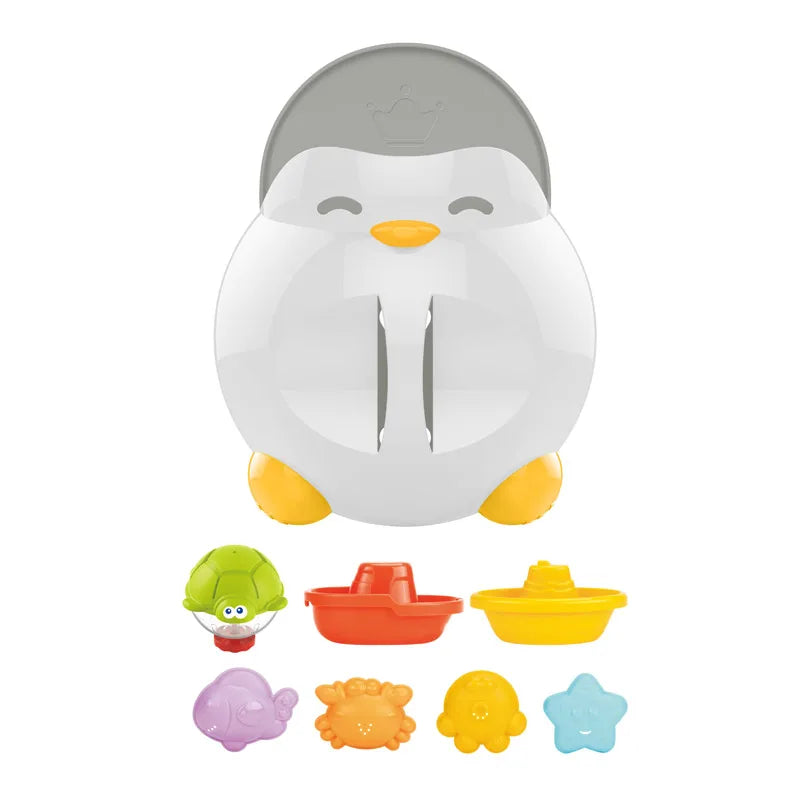 HKM-680979 8 Pack Penguin Storage Boxes for Baby Bath and Water Play Toys, ABS Plastic Strainers