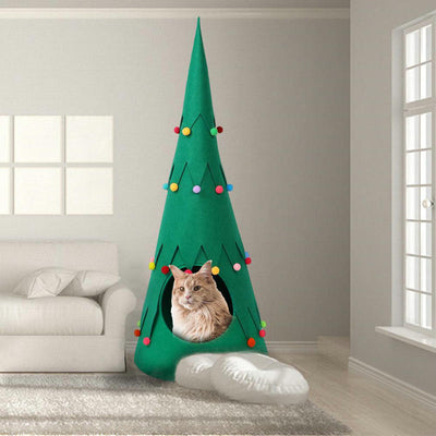 HKM-6810045 Foldable Green Pet Felt Christmas Tent for Cats and Dogs - Semi-Closed Design for All Seasons