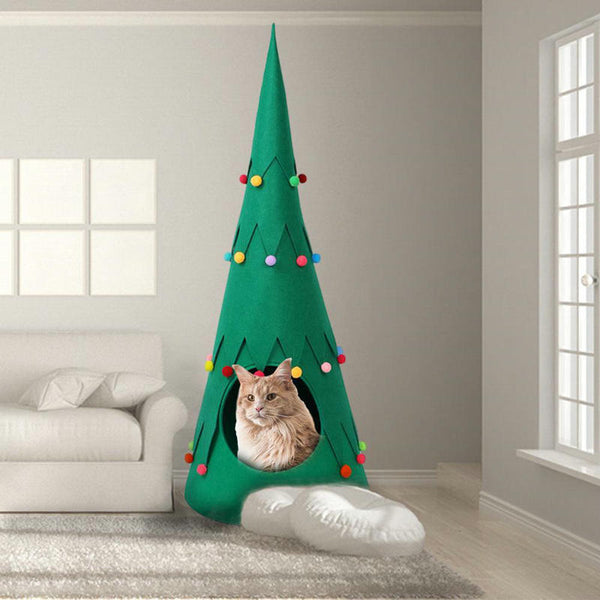 HKM-6810045 Foldable Green Pet Felt Christmas Tent for Cats and Dogs - Semi-Closed Design for All Seasons