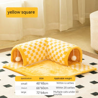 HKM-6810301 Warm Tunnel Pet Bed for Cats - Soft PP Cotton, Multiple Sizes Available in Yellow and Blue
