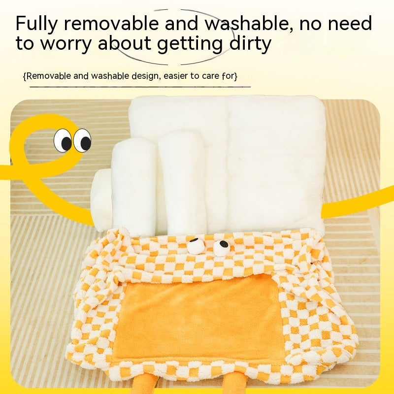 HKM-6810301 Warm Tunnel Pet Bed for Cats - Soft PP Cotton, Multiple Sizes Available in Yellow and Blue