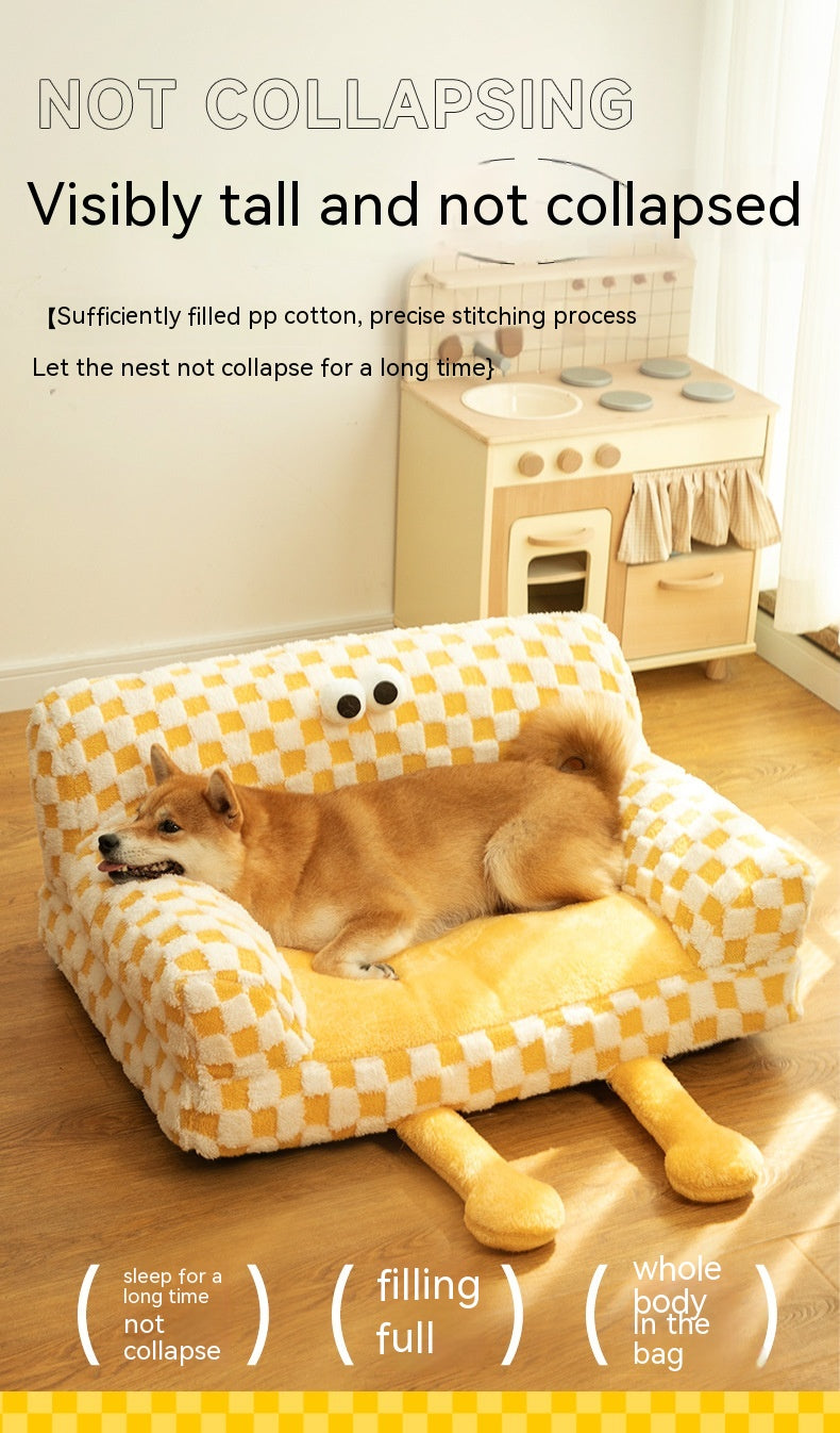 HKM-6810301 Warm Tunnel Pet Bed for Cats - Soft PP Cotton, Multiple Sizes Available in Yellow and Blue