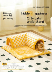 HKM-6810301 Warm Tunnel Pet Bed for Cats - Soft PP Cotton, Multiple Sizes Available in Yellow and Blue
